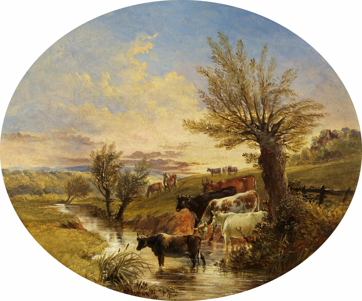 Landschap met stroom en vee door James Flewitt Mullock