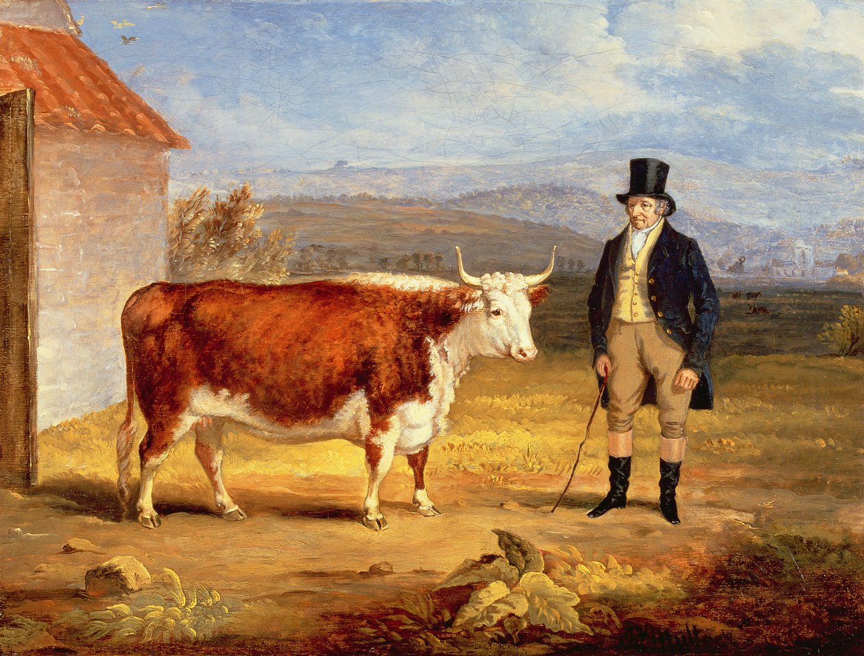 Mr James Hodges en zijn Tweejarige Hereford Koe, c.1843 door James Flewitt Mullock