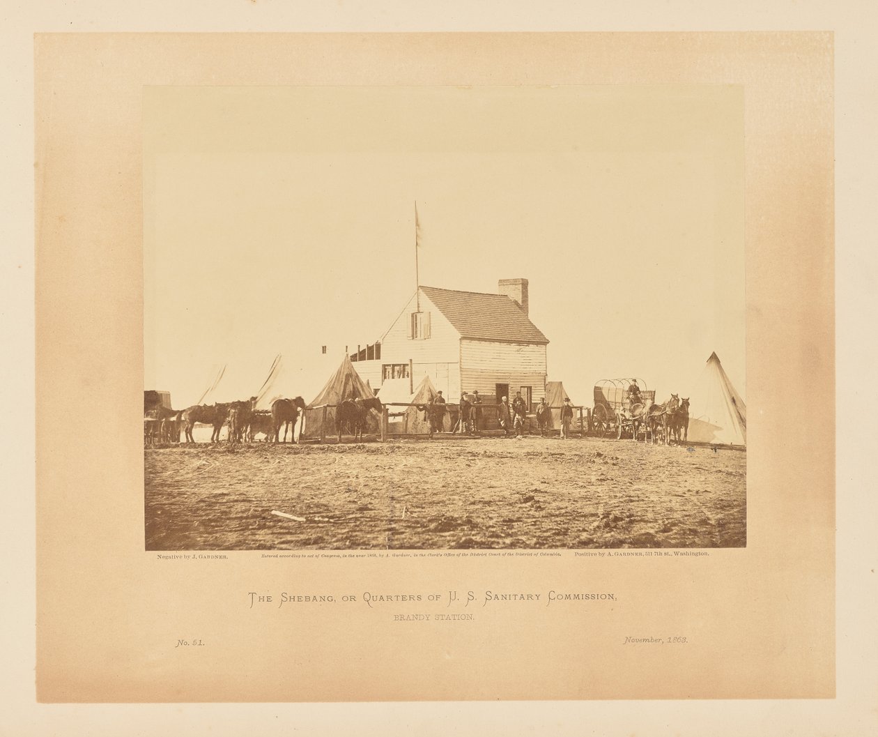 De Shebang, oftewel de kwartieren van de U. S. Sanitary Commission, Brandy Station door James Gardner