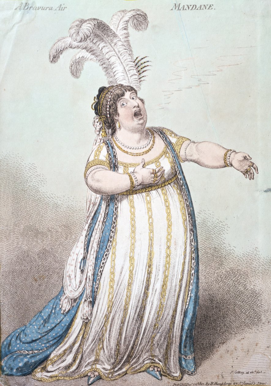 Een Bravura Air, Mandane, gepubliceerd door Hannah Humphrey in 1801 door James Gillray