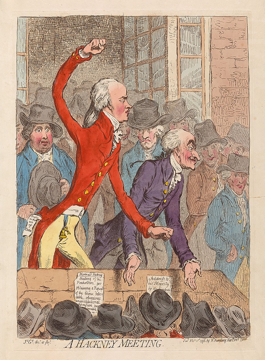 Een Hackney-bijeenkomst, uitgegeven 1796 door James Gillray