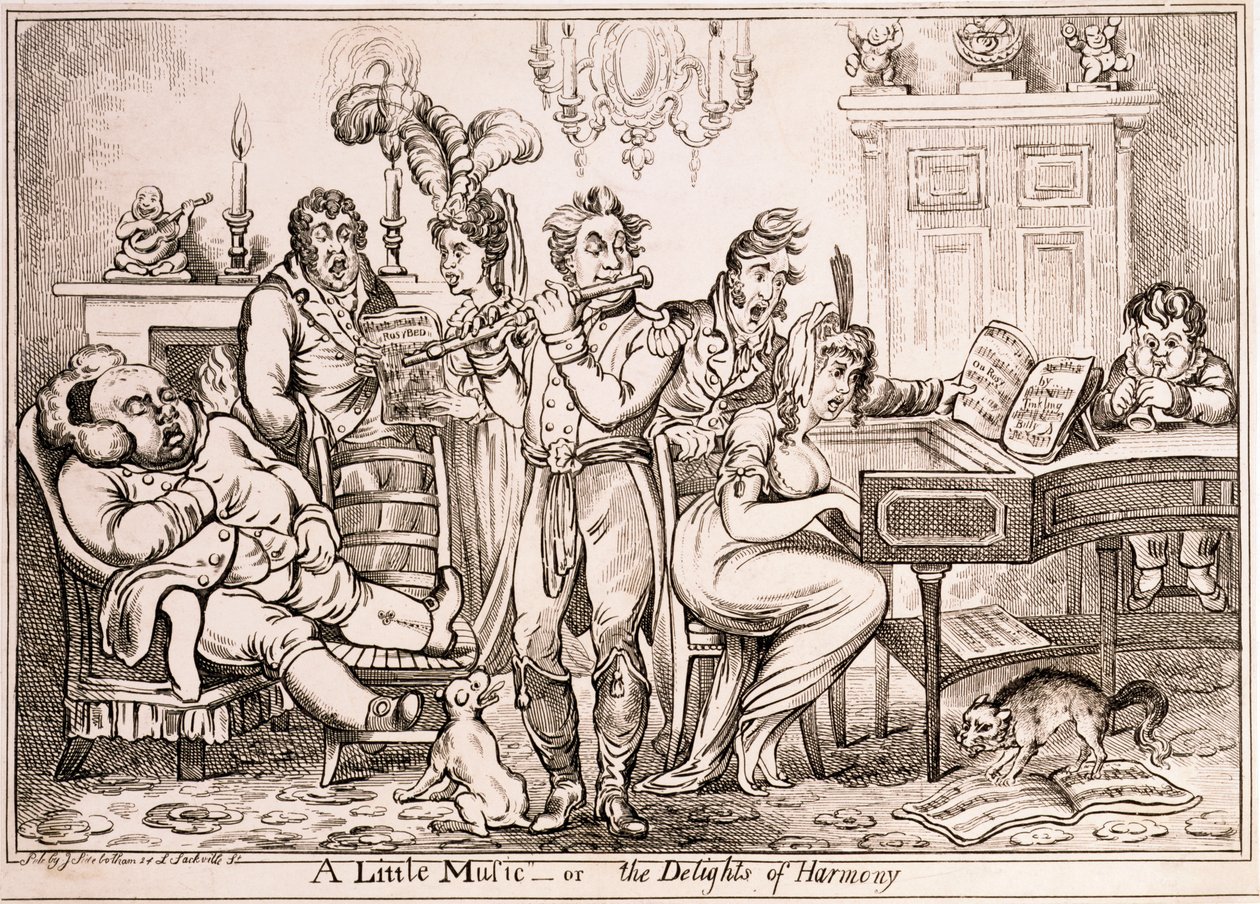 Een beetje Muziek of De Geneugten van Harmonie, gegraveerd door William Brocas, gedrukt in Londen door J. Sidebotham, 1810 door James Gillray