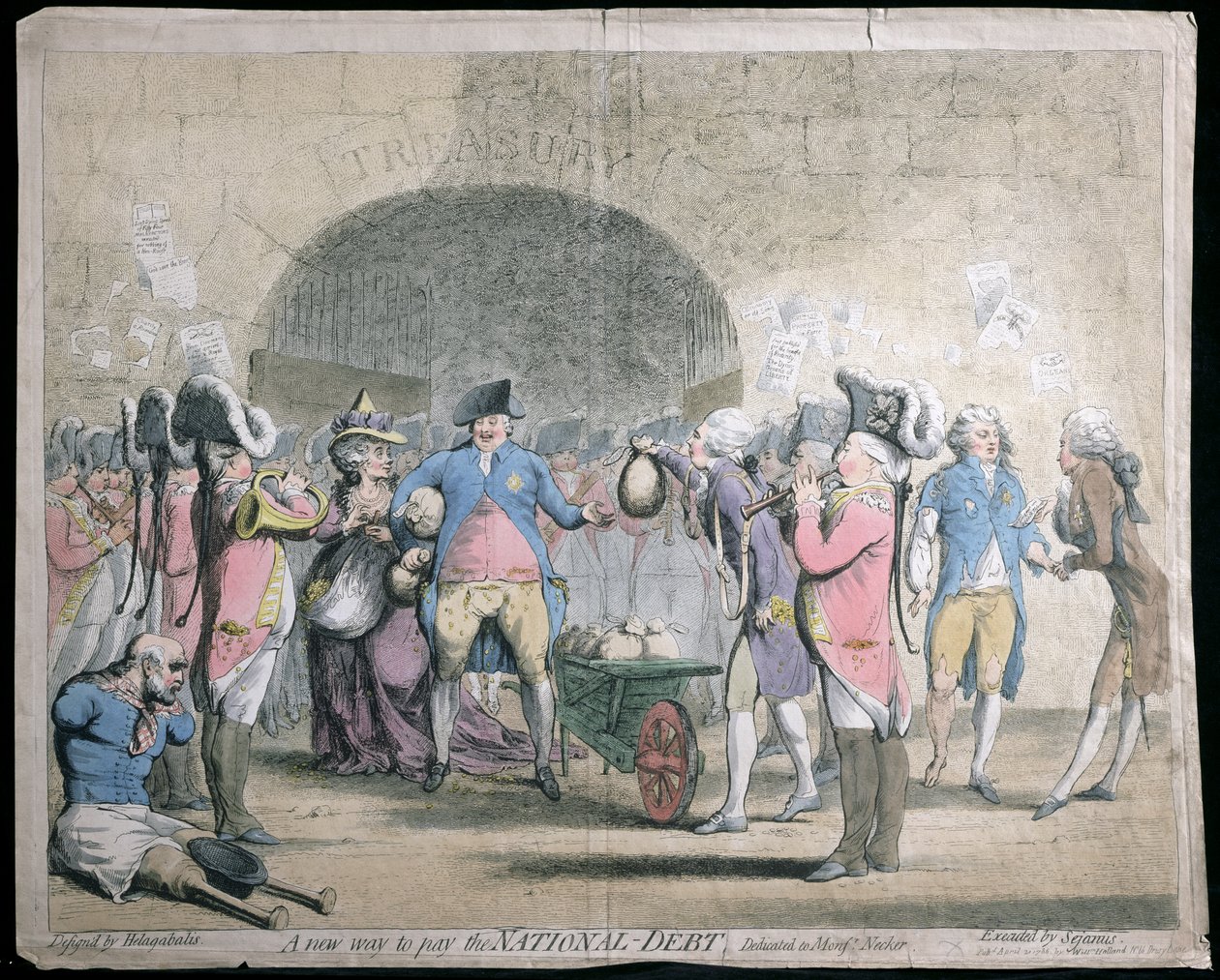 Een Nieuwe Manier om de Nationale Schuld te Betalen, gepubliceerd door W. Holland in 1786 door James Gillray