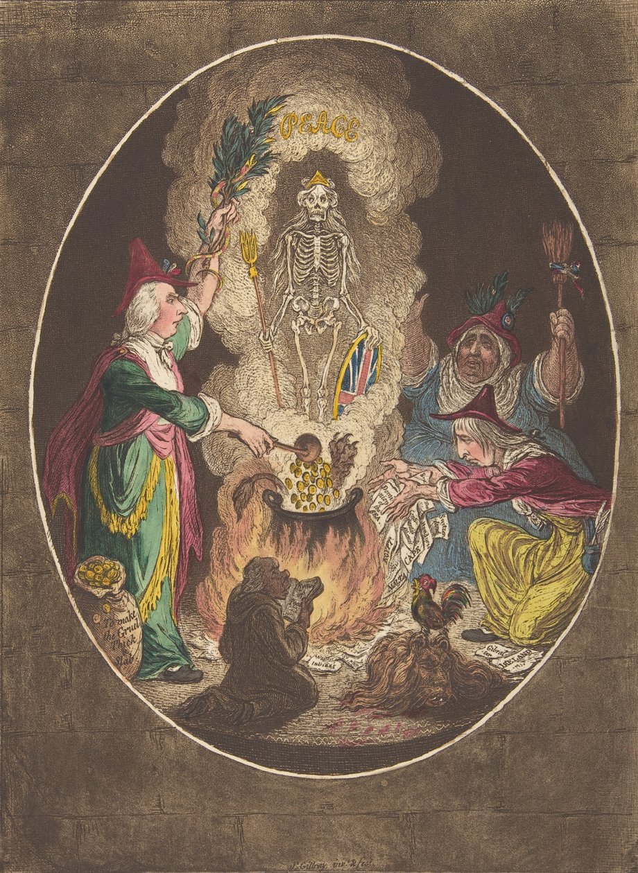 Een Phantasmagoria, Scene-Conjuring-Up een Gewapend Skelet, 5 januari 1803 door James Gillray