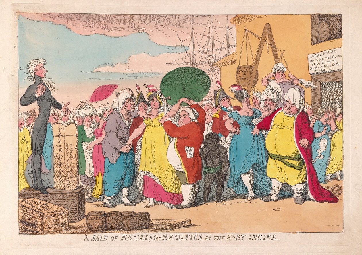Een verkoop van Engelse schoonheden in Oost-Indië, uitgegeven 1786 door James Gillray