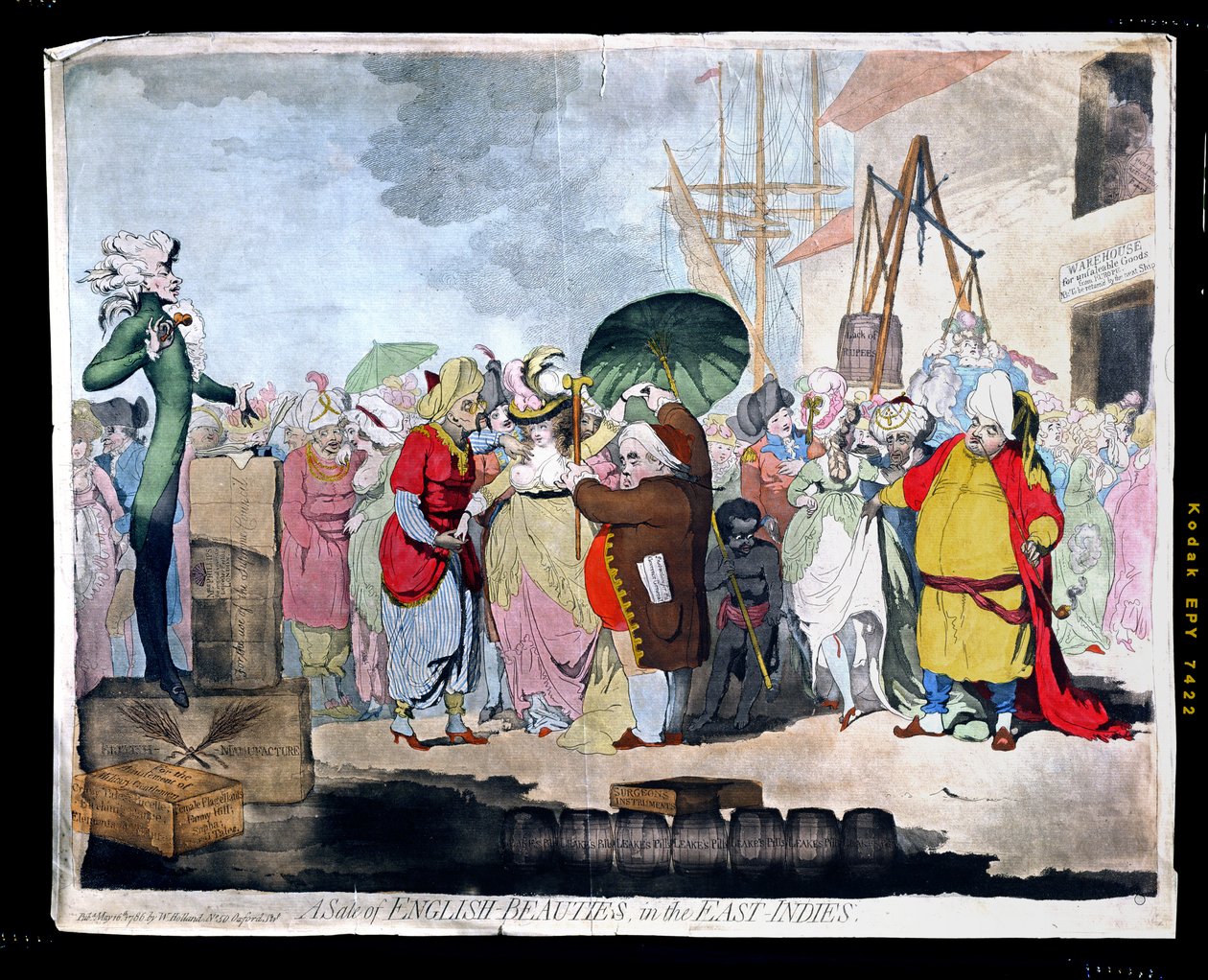 A Sale of English Beauties in the East Indies, uitgegeven door W. Holland in 1786 (handgekleurde ets met aquatint) door James Gillray