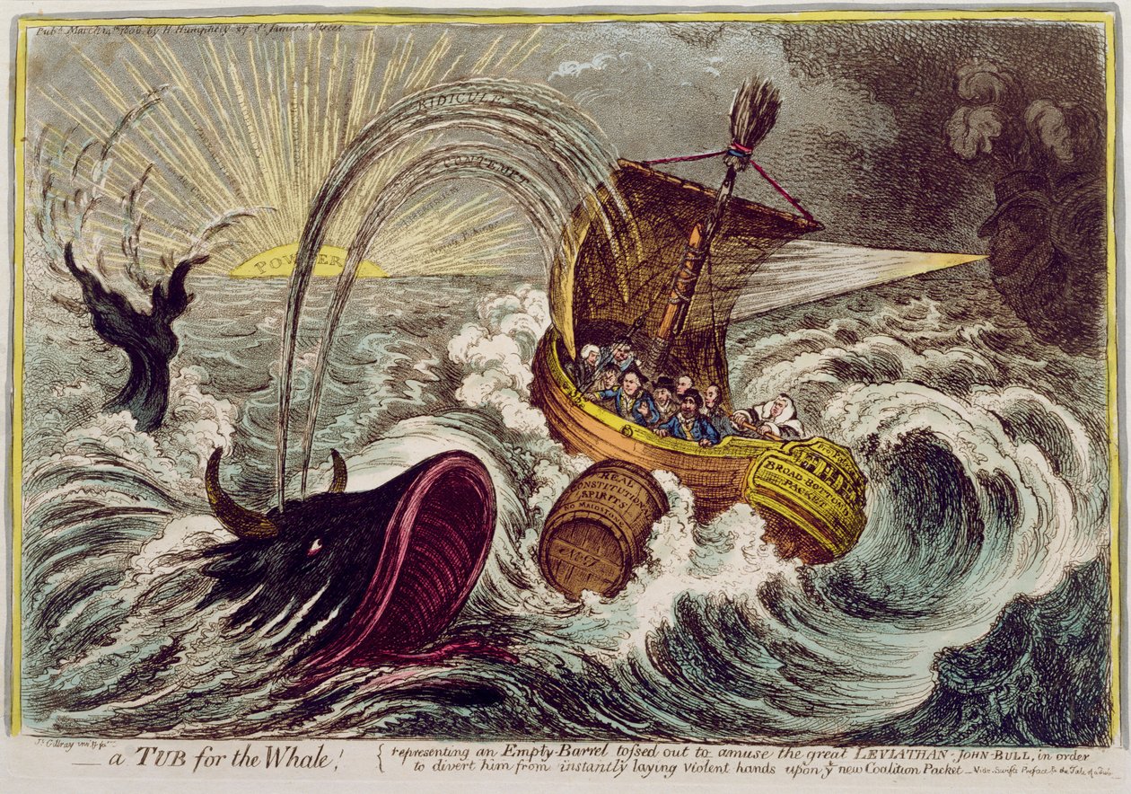 Een bad voor de walvis! uitgegeven door Hannah Humphrey door James Gillray