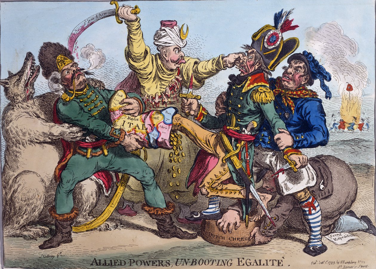 Geallieerde Machten Ontlaarzen Egalite, gepubliceerd door Hannah Humphrey in 1799 door James Gillray