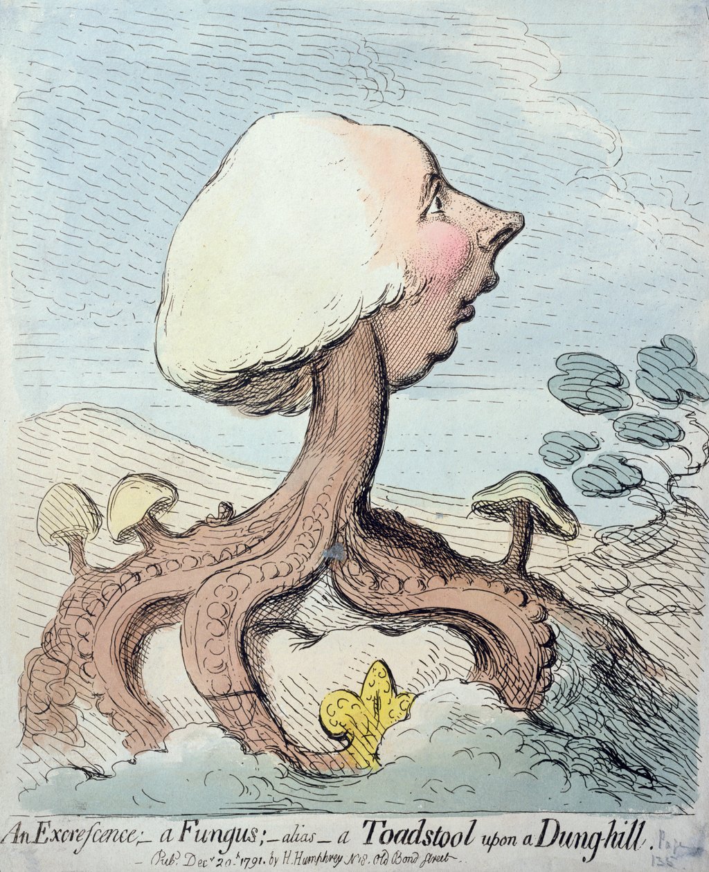 Een uitwas; Een schimmel; Alias - Een paddenstoel op een mesthoop, gepubliceerd door Hannah Humphrey in 1791 door James Gillray