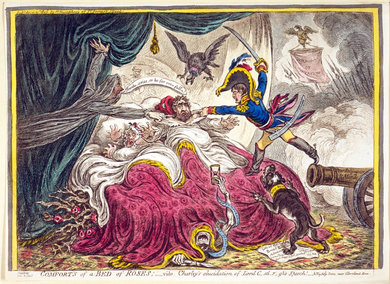 Comforts of a Bed of Roses, gepubliceerd door Hannah Humphrey, 21 april 1806 door James Gillray