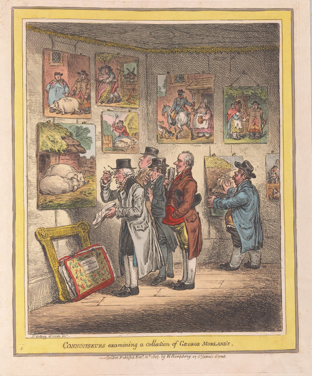 Kenners die een collectie van George Morlands onderzoeken, uitgegeven 1807 door James Gillray