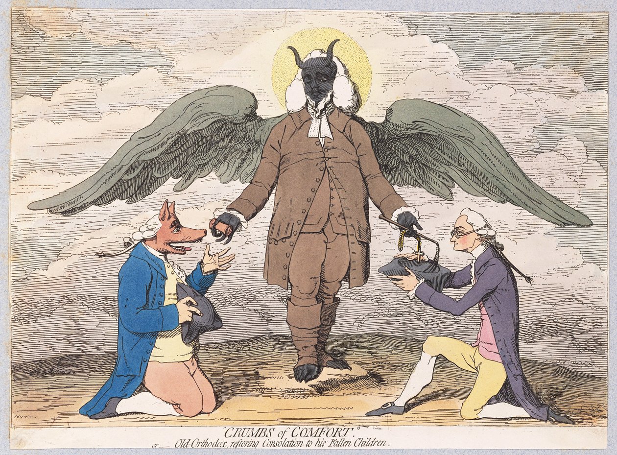 Kruimels van Troost, of Oude Orthodox herstelt Troost aan zijn Gevallen Kinderen door James Gillray