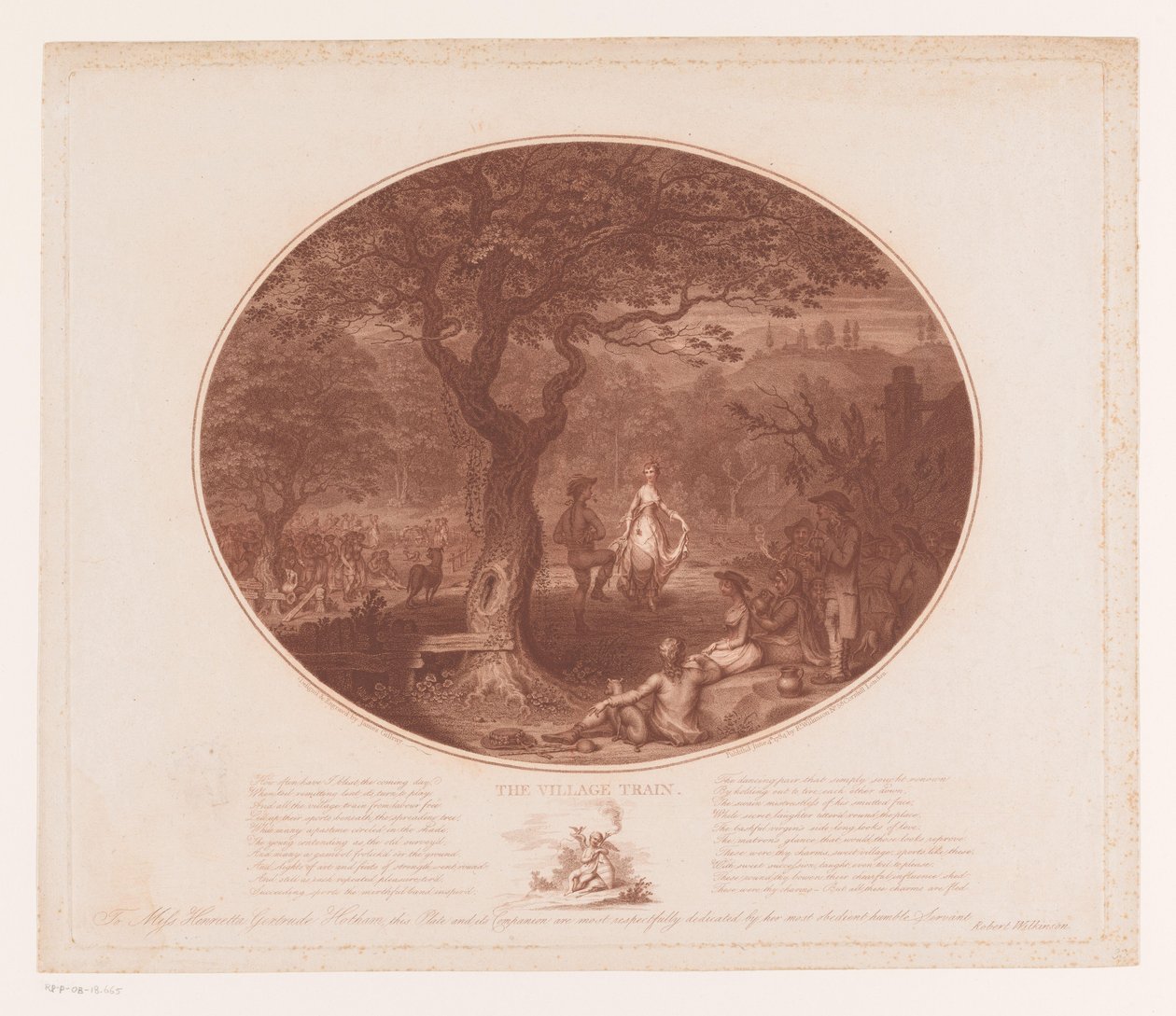Dansende man en vrouw onder een boom door James Gillray