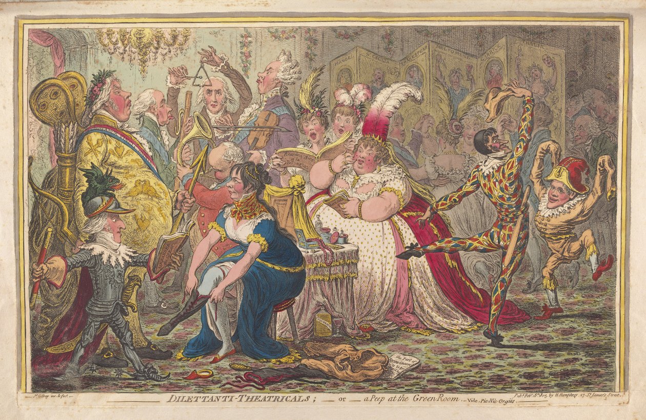 Dilettanti theatricals of een kijkje in de groene kamer, vide. Pic-Nic-Orgies door James Gillray