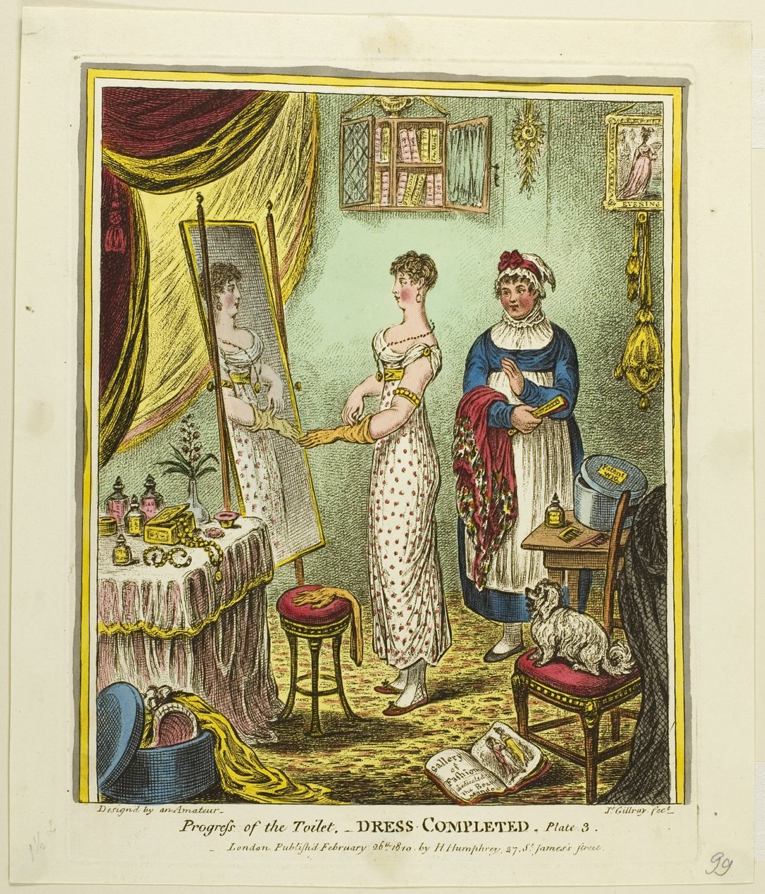 Jurk Voltooid, plaat drie van Voortgang van het Toilet door James Gillray
