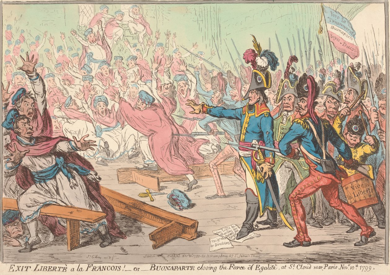 Weg met de vrijheid à la François! – of – Bonaparte maakt een einde aan de farce van de gelijkheid, te Saint-Cloud bij Parijs, 10 november 1799 door James Gillray