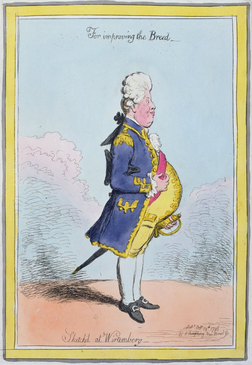 Voor het Verbeteren van het Ras, geschetst in Wirtemberg, uitgegeven door Hannah Humphrey in 1796 door James Gillray