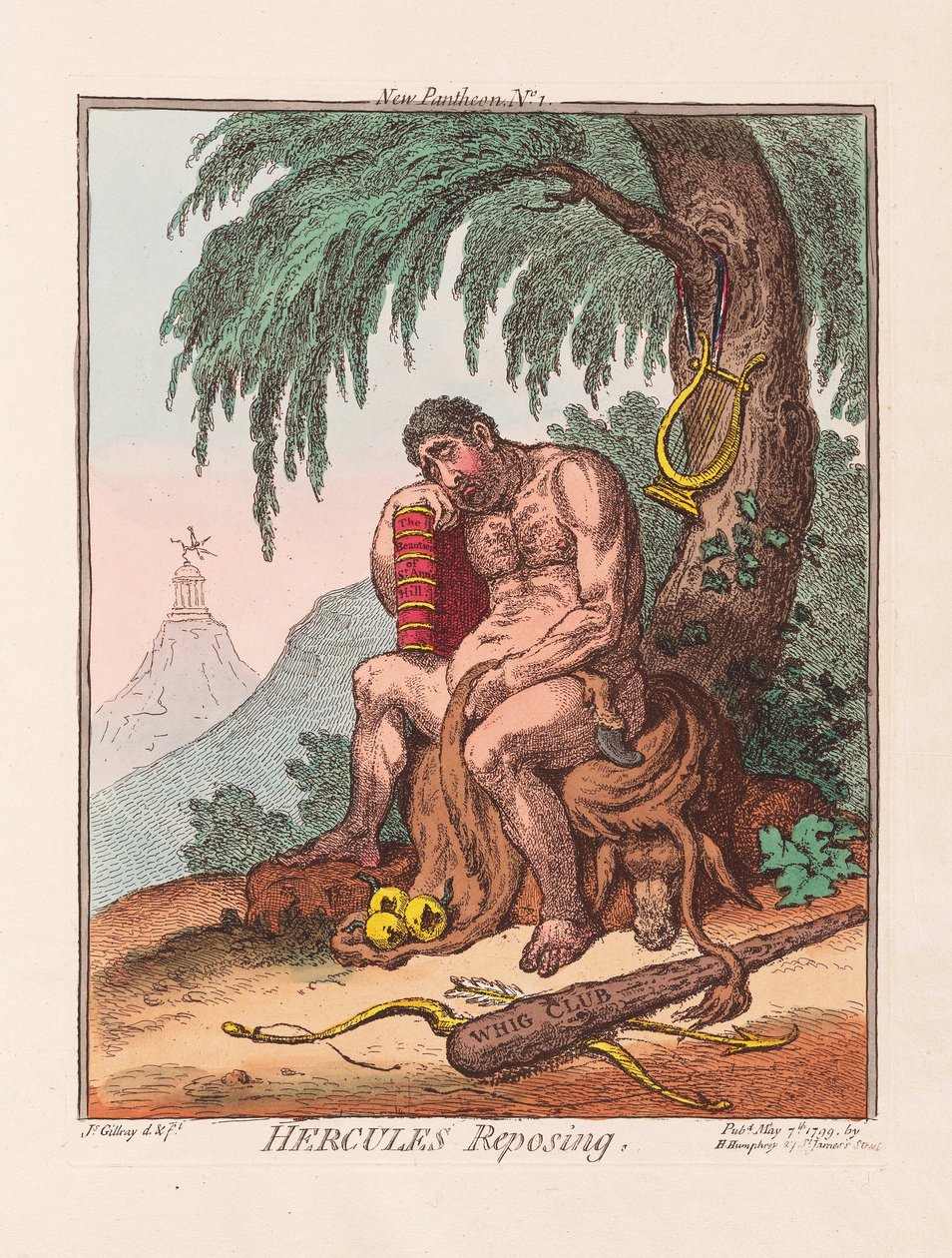 Hercules Rustend, uitgegeven 1799 door James Gillray