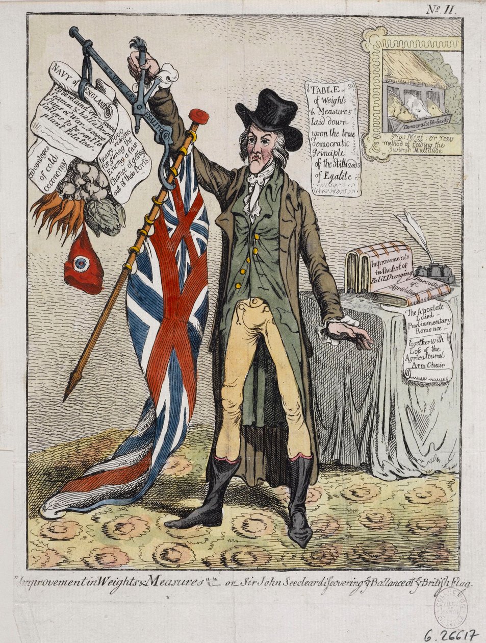 Verbetering van gewichten en maten of Sir John Seeclear ontdekt het evenwicht van de Britse vlag door James Gillray