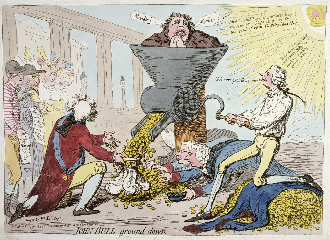 John Bull Uitgeput, gepubliceerd door Hannah Humphrey in 1795 door James Gillray