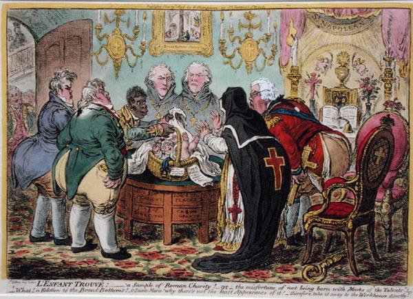 Het Gevonden Kind: een Voorbeeld van Romeinse Liefdadigheid door James Gillray