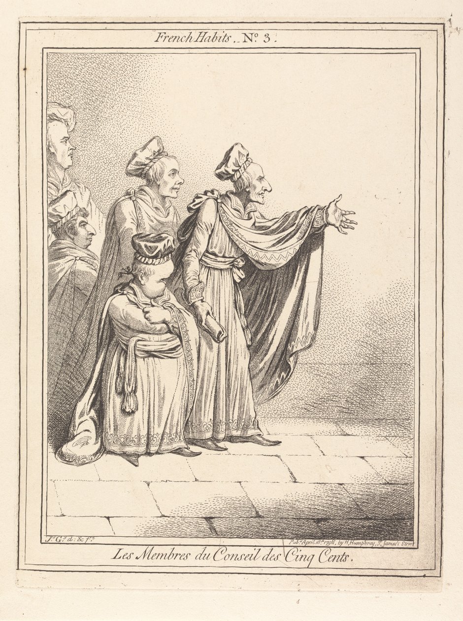 De leden van de Raad van Vijfhonderd. Franse kleding nr. 3 door James Gillray
