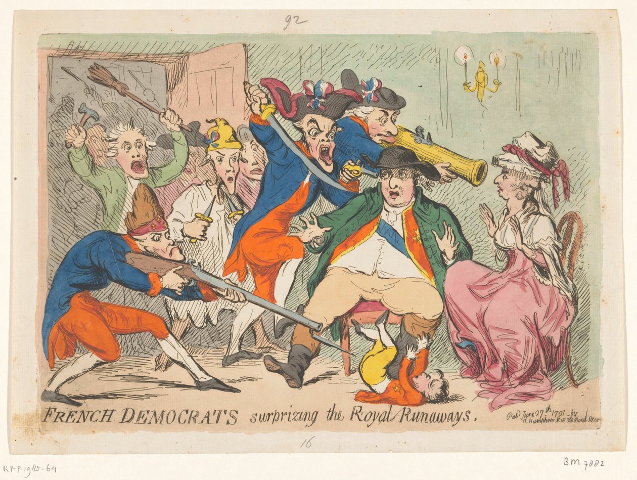 Lodewijk XVI en Marie Antoinette betrapt tijdens hun vlucht, 1791 door James Gillray