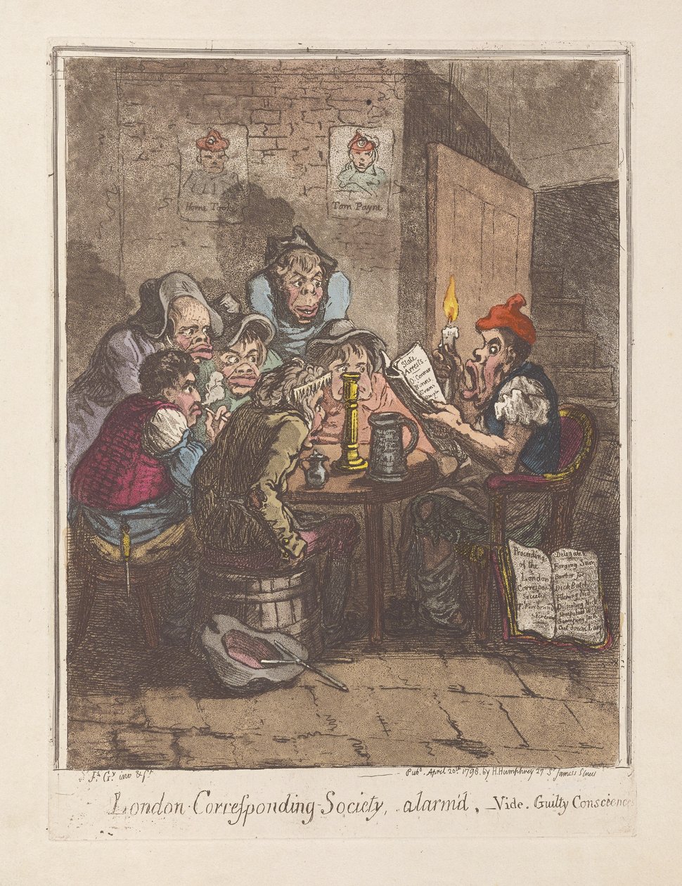 Londense Corresponding Society, gealarmeerd, vide. Schuldige gewetens door James Gillray