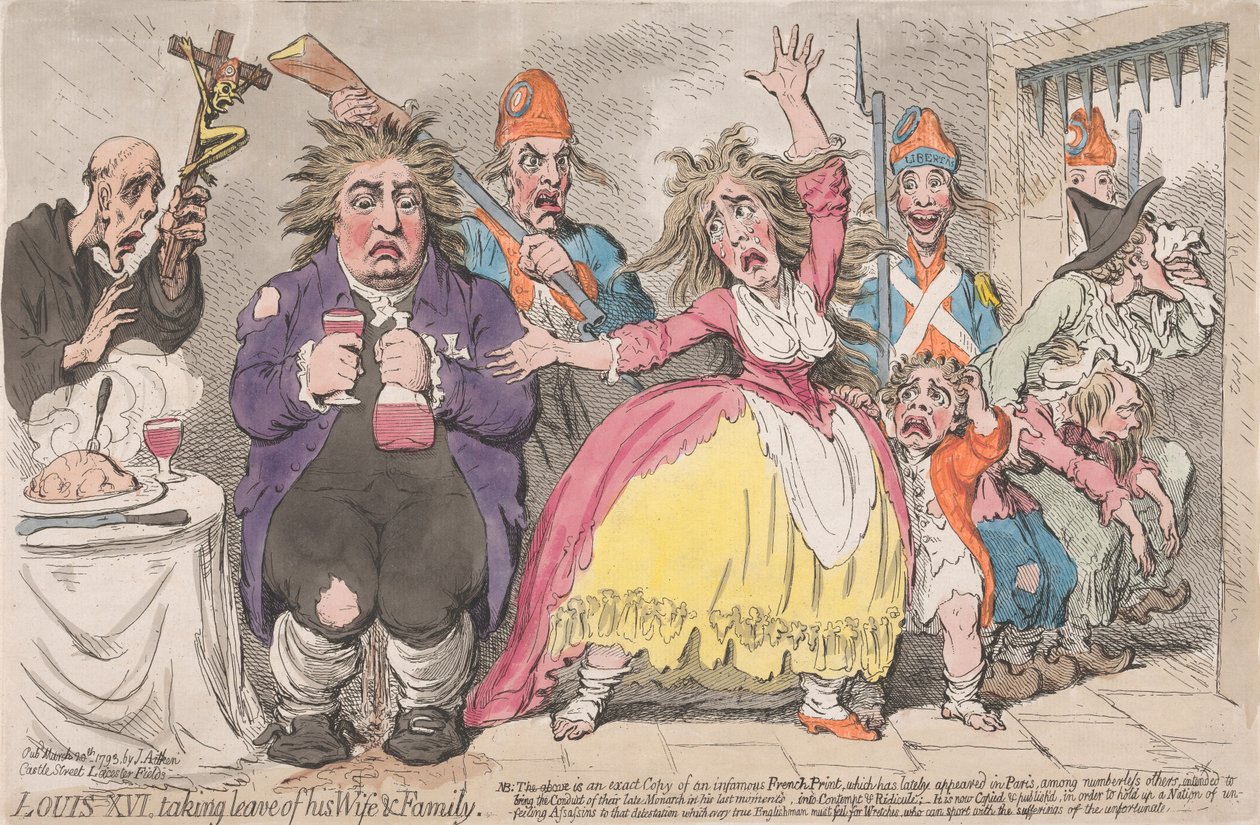 Lodewijk XVI neemt afscheid van zijn vrouw en familie door James Gillray