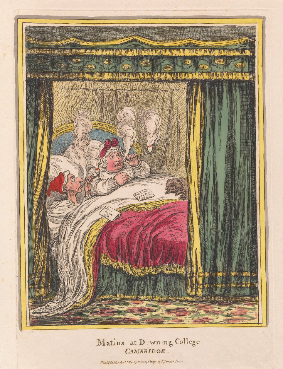 Ochtendgebed op D-wn-ng College, Cambridge, uitgegeven 1810 door James Gillray