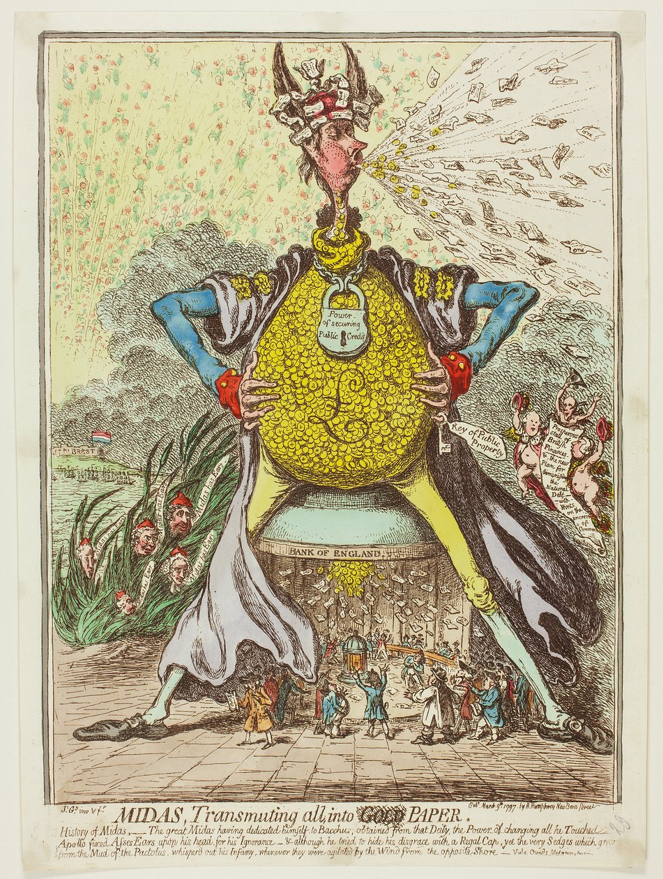 Midas, verandert alles in papier door James Gillray