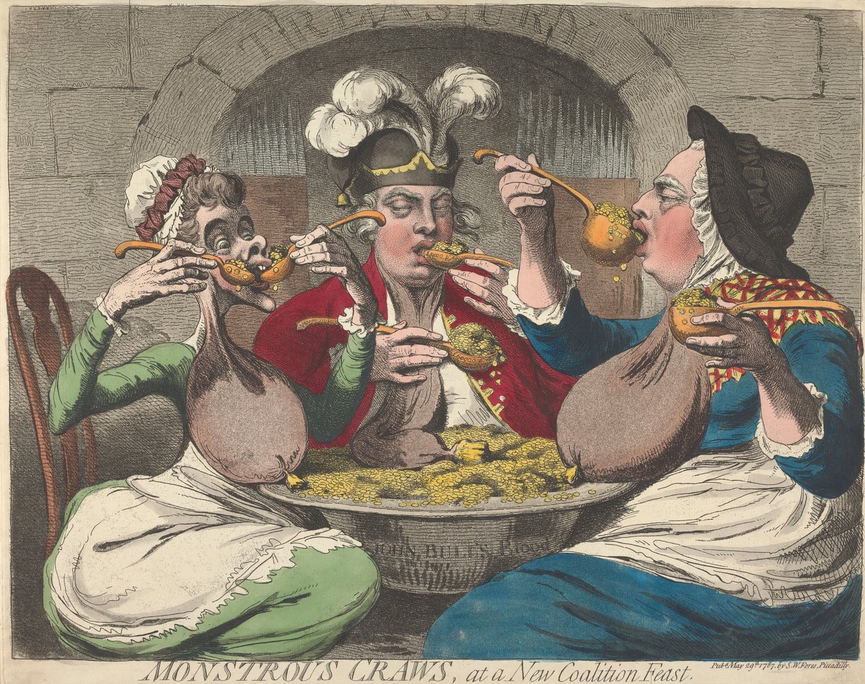 Monsterlijke buiken op een feestmaal van de nieuwe coalitie door James Gillray