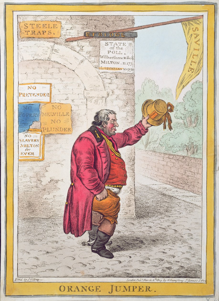 Oranje Trui, uitgegeven door Hannah Humphrey in 1809 (handgekleurde ets) door James Gillray