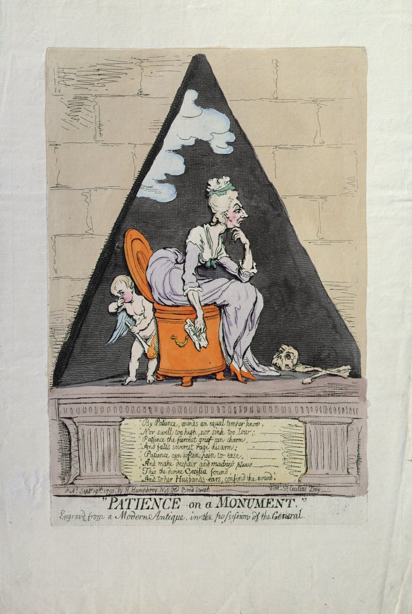 Geduld op een monument, gepubliceerd door Hannah Humphrey in 1791 door James Gillray