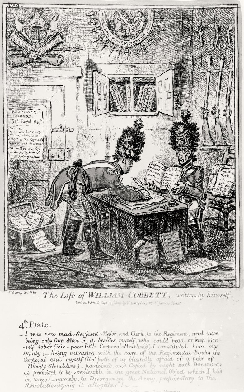 Plaat 4, uit Het Leven van William Cobbett, geschreven door hemzelf, uitgegeven door H. Humphrey, 1809 door James Gillray