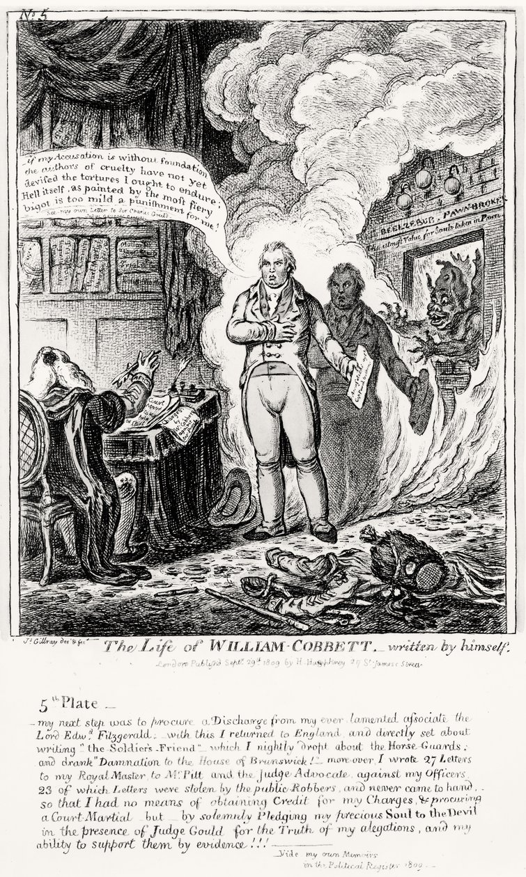 Plaat 5, uit Het Leven van William Cobbett, geschreven door hemzelf, uitgegeven door H. Humphrey, 1809 door James Gillray