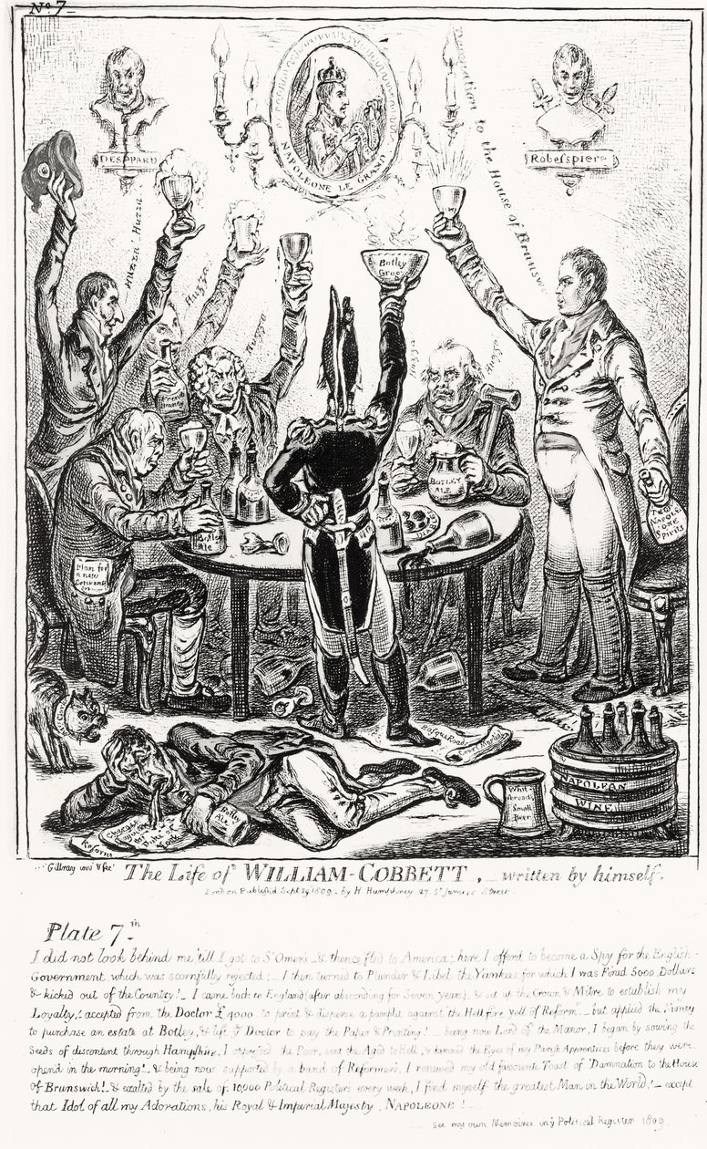 Plaat 7, uit Het Leven van William Cobbett, geschreven door hemzelf, uitgegeven door H. Humphrey, 1809 door James Gillray