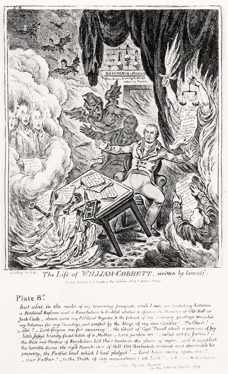Plaat 8, uit Het Leven van William Cobbett, geschreven door hemzelf, uitgegeven door H. Humphrey, 1809 door James Gillray