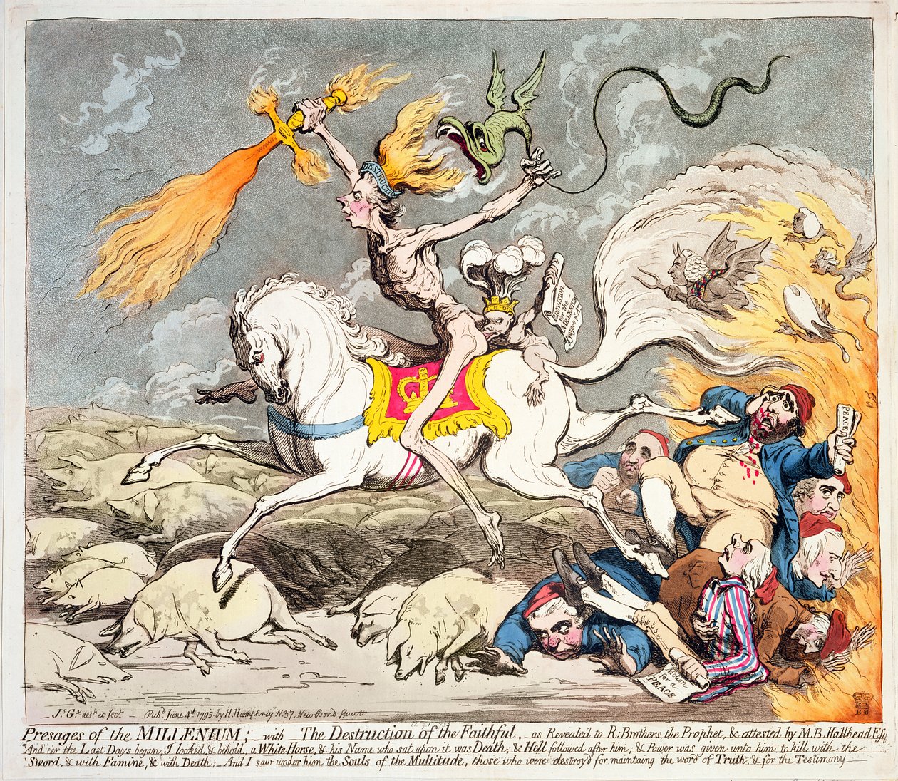 Voortekenen van het Millennium, gepubliceerd door Hannah Humphrey in 1795 door James Gillray