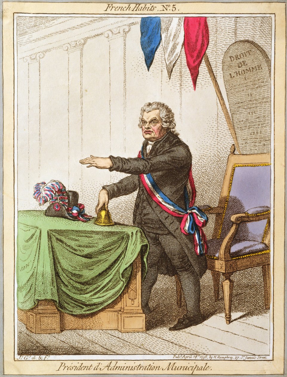 President van de Gemeentelijke Administratie, plaat 5 uit Franse Gewoonten gepubliceerd door Hannah Humphrey in 1798 door James Gillray