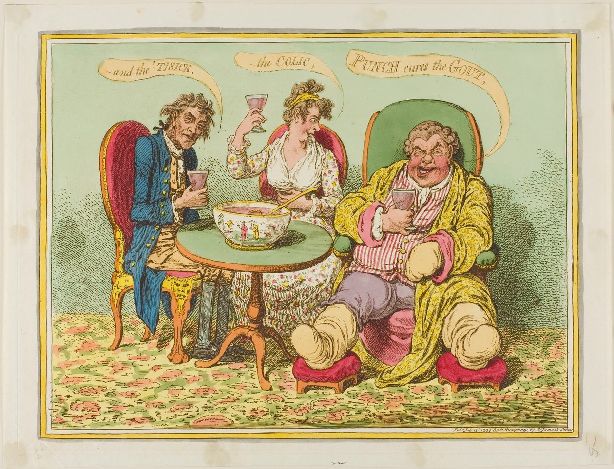 Punch geneest jicht, koliek en tisick door James Gillray