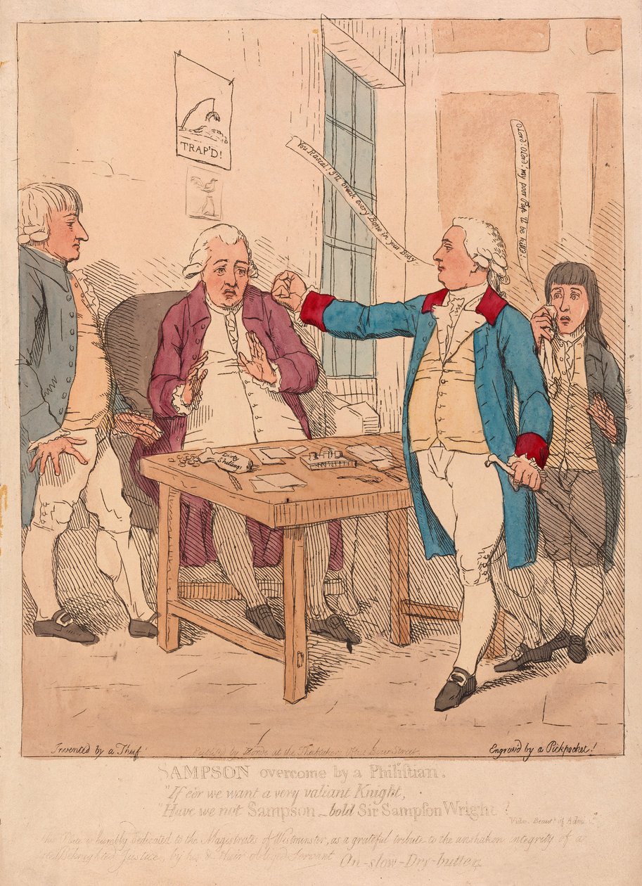 Sampson overwonnen door een Filistijn door James Gillray