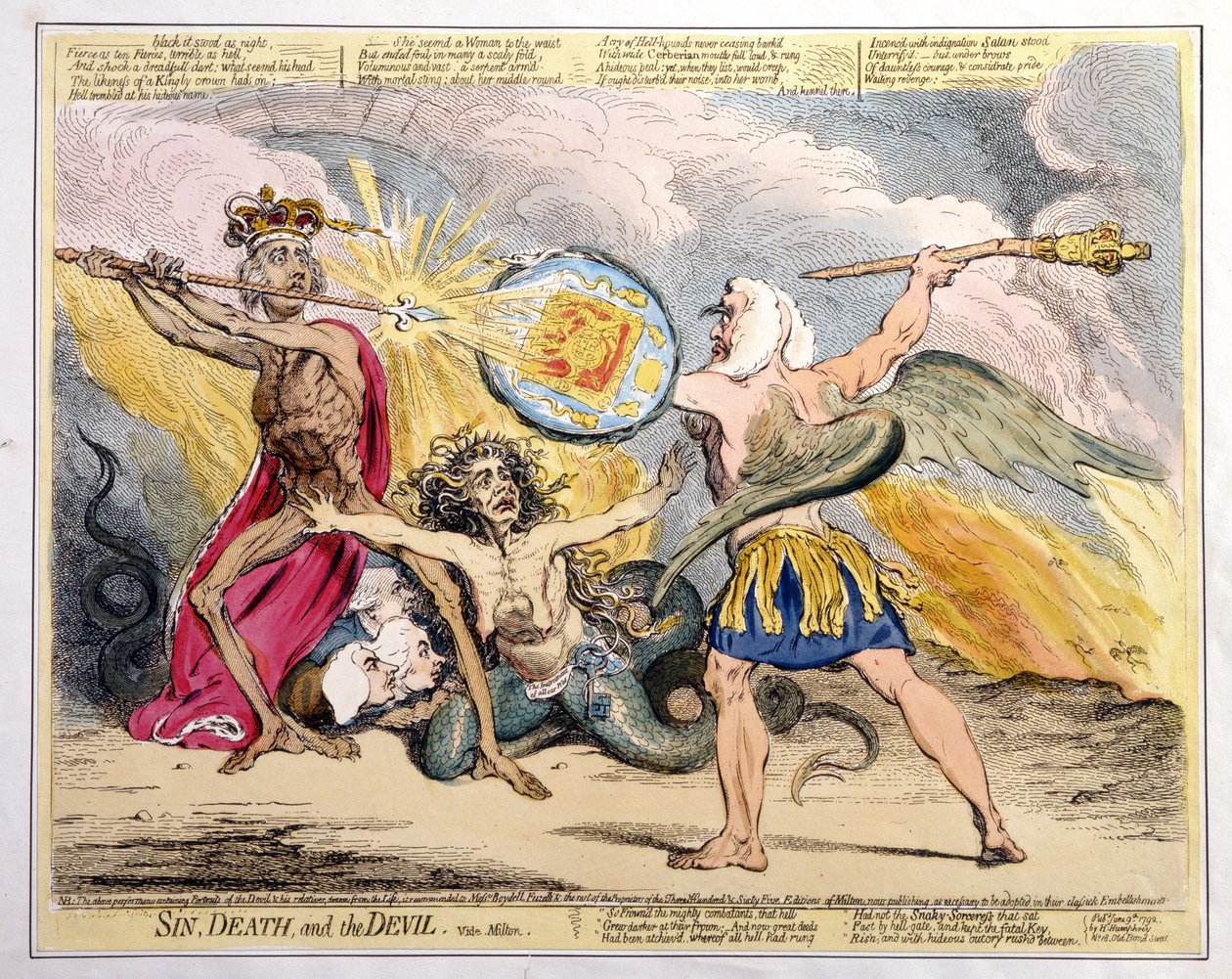 Zonde, dood en de duivel, uitgegeven door Hannah Humphrey door James Gillray
