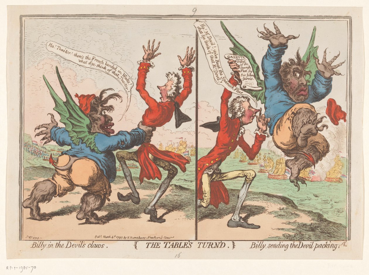 Spotprent op William Pitt en Charles Fox, 1797 door James Gillray