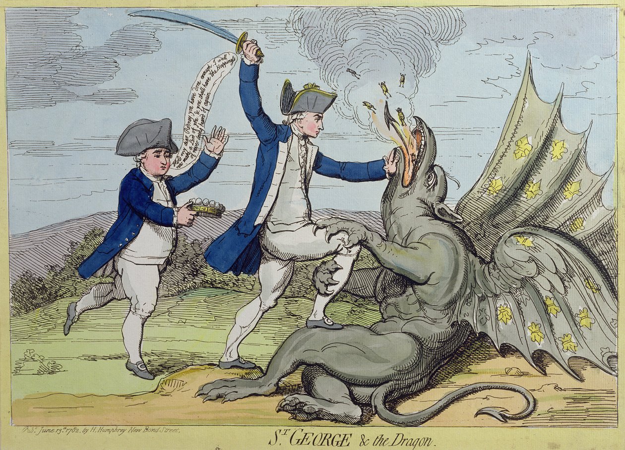 St. George en de Draak, uitgegeven door Hannah Humphrey in 1782 door James Gillray