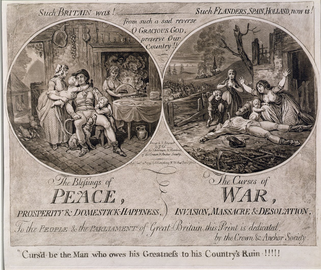 De Zegeningen van Vrede en De Vloeken van Oorlog, gepubliceerd door Hannah Humphrey in 1795 door James Gillray