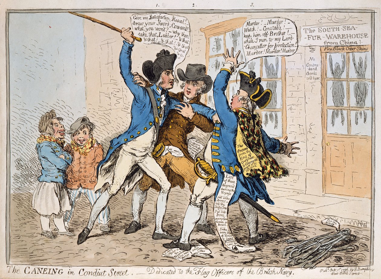De stokslagen in Conduit Street, gepubliceerd door Hannah Humphrey door James Gillray