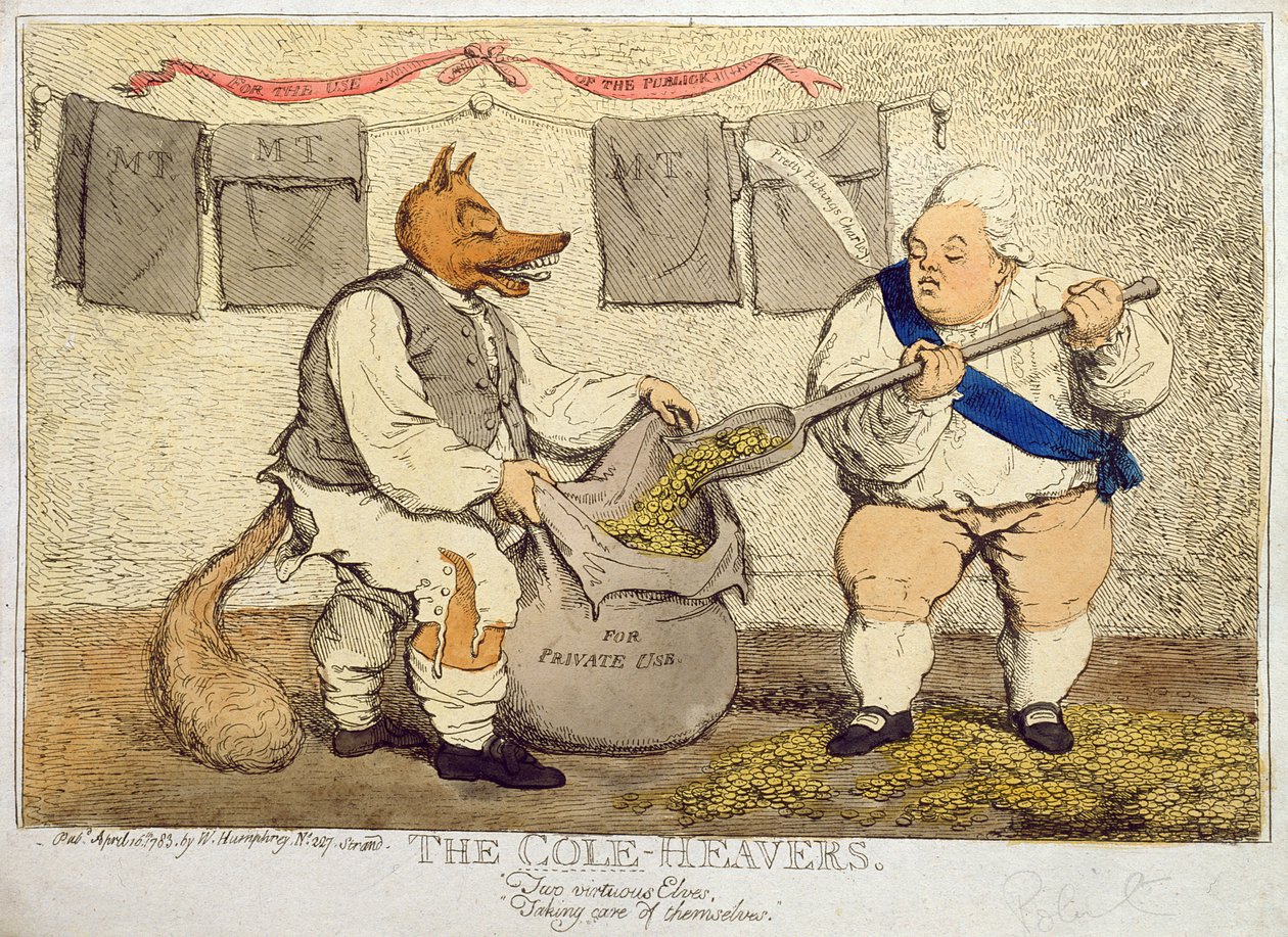 De Cole-Heavers, gepubliceerd door William Humphrey in 1783 (handgekleurde ets) door James Gillray