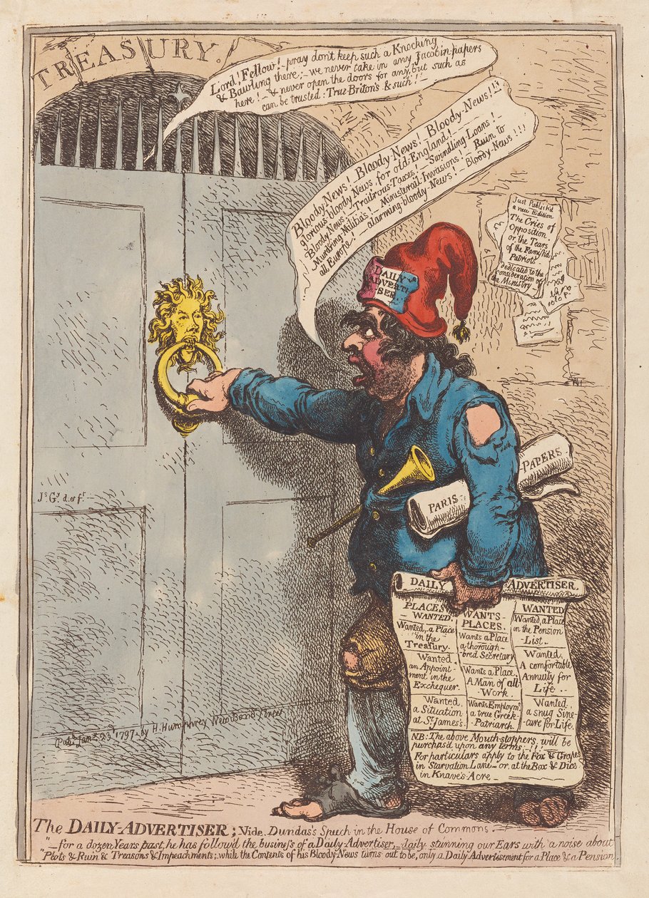 De Daily Advertiser, uitgegeven 1797 door James Gillray