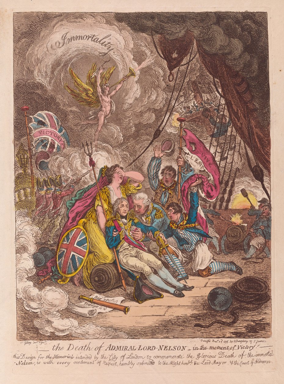 De Dood van Admiraal Lord Nelson, op het Moment van Overwinning door James Gillray